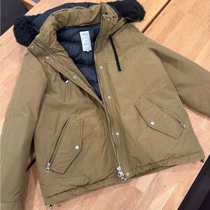 ZARA Dry & Warm Parka / Jacket – Khaki / Olive, Hood with Faux-Fur 
SIZE L